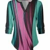 Lily | Teal & Pink Abstract Curved-Hem V-Neck Top - Plus