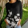 Lily | Black & White Floral Crewneck Tunic - Plus
