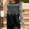 Lily | Black & White Geometric Twist-Front Long-Sleeve Tunic - Women