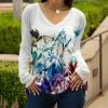 Lily | White & Blue Floral Garden Drop-Shoulder V-Neck Tunic - Women