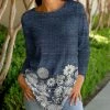 Lily | Navy & White Variegated Floral Jewel-Collar Long-Sleeve Tunic - Plus