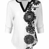 Lily | Black & White Floral Long-Sleeve Notch Neck Top - Women