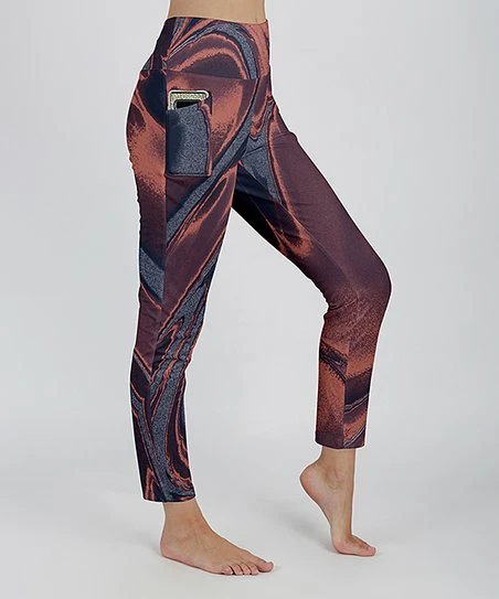 Lily | Purple & Rust Abstract Pocket Leggings - Women 1 Lily | Purple & Rust Abstract Pocket Leggings - Women