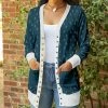 Lily | Teal & White Geometric Button-Up Cardigan - Plus