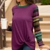 Lily | Purple & Green Stripe Twist-Front Long-Sleeve Tunic - Women