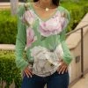 Lily | Green & Beige Floral Drop-Shoulder V-Neck Tunic - Plus