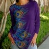 Lily | Purple & Aqua Peacock Jewel-Collar Long-Sleeve Tunic - Women & Plus