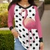 Lily | White & Pink Polka Dot Flamingo V-Neck Long-Sleeve Raglan Tunic - Plus