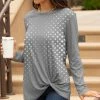 Lily | Gray & White Abstract Polka Dot Twist-Front Long-Sleeve Tunic - Plus