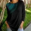 Lily | Black & Teal Geometric Jewel-Collar Long-Sleeve Tunic - Women
