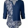Lily | Navy & White Paisley Long-Sleeve Notch Neck Top - Women
