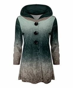 Lily | Teal & Gray Ombré Button-Accent Velvet Hooded Cardigan - Women