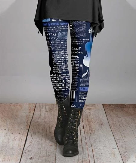 Lily | Navy & White Musical Leggings - Plus 1 Lily | Navy & White Musical Leggings - Plus