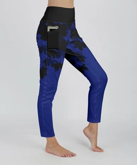 Lily | Black & Blue Floral Pocket Leggings - Plus 1 Lily | Black & Blue Floral Pocket Leggings - Plus