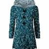 Lily | Teal & Turquoise Leaf Button-Accent Tunic Hoodie - Women