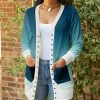 Lily | Navy & White Ombré Contrast Pocket Button-Up Cardigan - Women