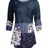 Lily | Teal & Navy Multi-Print Patchwork Pocket Raglan Tunic - Plus