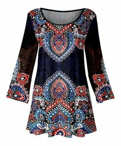 Lily | Red & Blue Decorative Abstract Bell-Sleeve Tunic - Plus