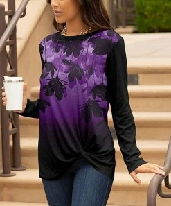 Lily | Black & Purple Floral Knot-Hem Tunic - Women