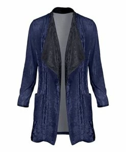 Lily | Blue & Navy Pocket Velvet Open Cardigan - Plus
