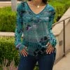 Lily | Teal & Purple Abstract Long-Sleeve V-Neck Tunic - Women