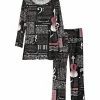 Lily | Black & Pink Musical Newspaper Long-Sleeve Loungewear Set - Plus