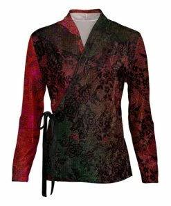 Lily | Black & Red Floral Velvet Wrap Top - Women