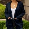Lily | Dark Blue Cable-Knit Pocket Button-Up Cardigan - Women & Plus