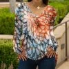 Lily | Orange & Aqua Floral V-Neck Long-Sleeve Tunic - Plus