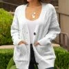 Lily | White Cable-Knit Pocket Button-Up Cardigan - Women & Plus