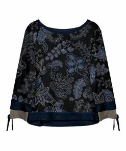 Lily | Navy & Olive Paisley Tie-Sleeve Sweater - Women