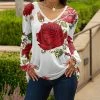 Lily | White & Red Floral Long-Sleeve V-Neck Tunic - Women