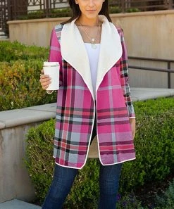 Lily | Pink & Aqua Plaid Sherpa-Lined Jacket - Women