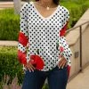 Lily | Red & White Floral Polka Dot Long-Sleeve V-Neck Tunic - Women
