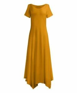 Lily | Gold Short-Sleeve Sidetail Maxi Dress - Women