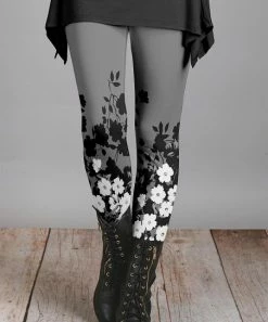Lily | Black & Gray Floral Leggings - Women & Plus