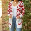 Lily | Red & White Hearts Pocket Button-Up Cardigan - Women & Plus