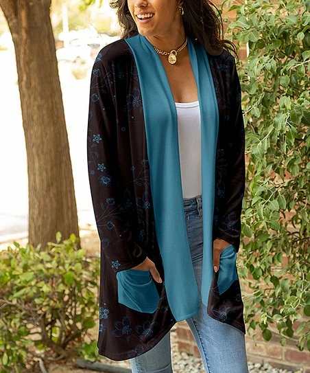 Lily | Black & Blue Open Pocket Cardigan - Plus 1 Lily | Black & Blue Open Pocket Cardigan - Plus