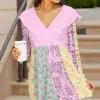 Lily | Pink & Yellow Floral Patchwork V-Neck Surplice Tunic - Women & Plus