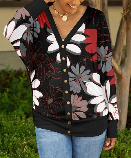 Lily | Black & Red Floral Cardigan - Women 1 Lily | Black & Red Floral Cardigan - Women