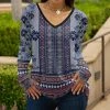 Lily | Blue & Pink Floral Scarf-Print Long-Sleeve V-Neck Tunic - Women