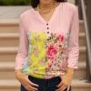 Lily | Rose Floral Patchwork Button-Front Notch Neck Top - Women
