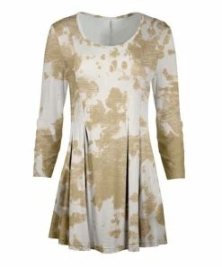 Lily | Beige & White Tie-Dye Three-Quarter Sleeve Tunic - Plus