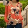 Lily | Orange & Black Floral Long-Sleeve V-Neck Tunic - Women
