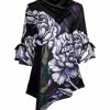Lily | Black & Purple Floral Asymmetrical Cowl-Neck Tunic - Women