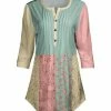Lily | Turquoise & Rose Floral Patchwork Three-Quarter Sleeve Tunic - Plus