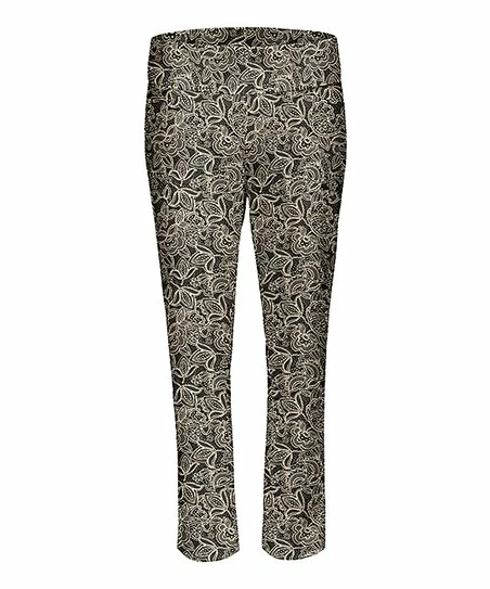 Lily | Gray & Cream Floral Paisley Wide-Waistband Straight-Leg Pants - Women 1 Lily | Gray & Cream Floral Paisley Wide-Waistband Straight-Leg Pants - Women