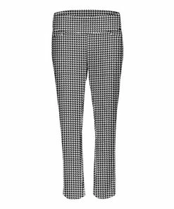 Lily | White & Black Houndstooth Wide-Waistband Straight-Leg Pants - Women