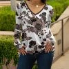 Lily | Mocha & White Floral V-Neck Tunic - Women