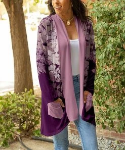 Lily | Purple & Pink Floral Pocket Cardigan - Women & Plus